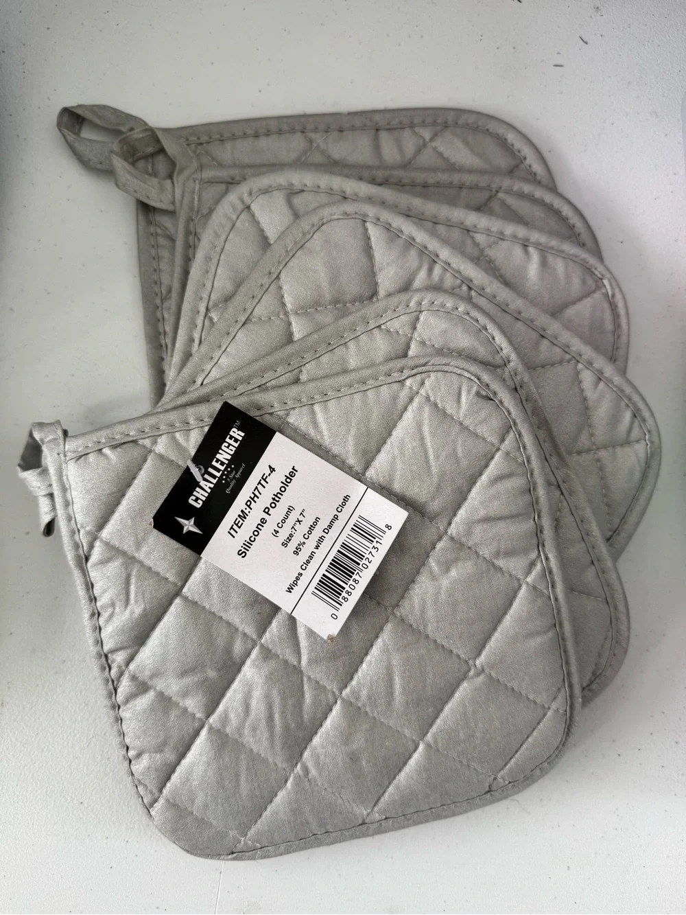 Silver Quilted Pot Holder Set - set of 6